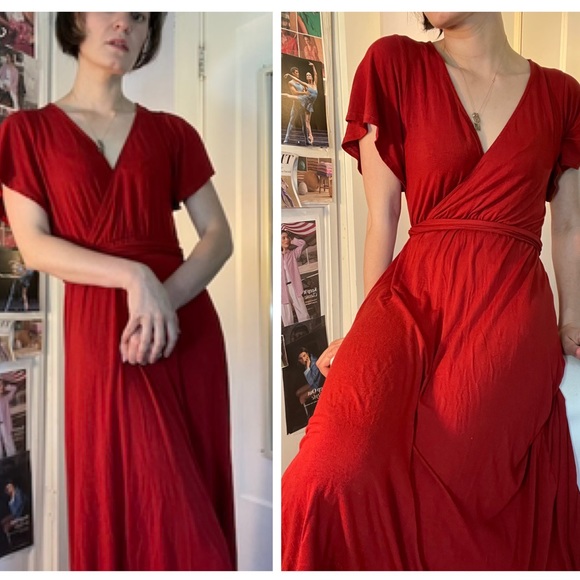 West Kei Long Faux Wrap Knit Dress in Deep Rust Orange XS-S - Picture 6 of 9